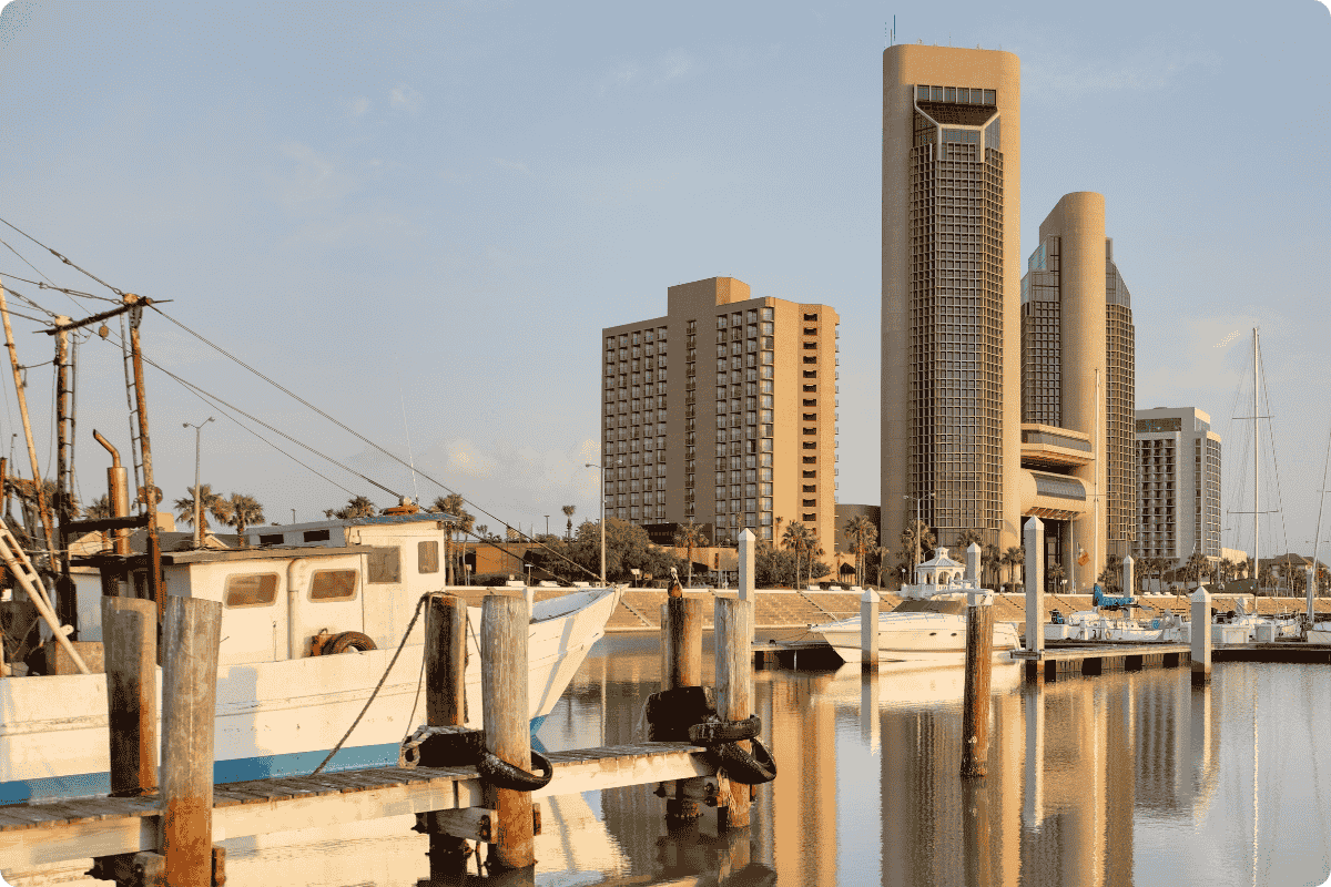 Corpus Christi marina and downtown skyline